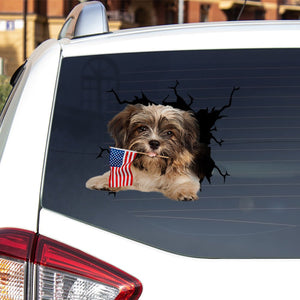 Havanese And American Flag Independent Day Car Sticker Decal