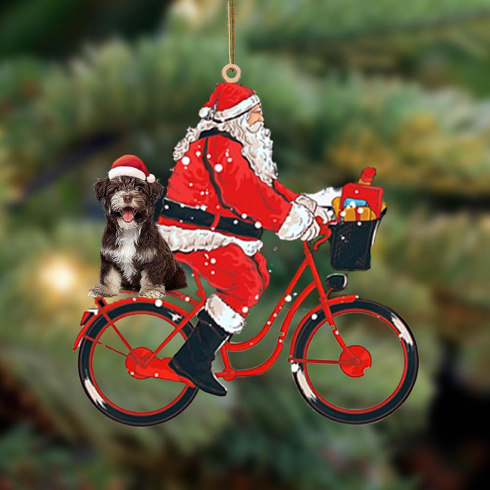 Santa Claus riding a bike with Havanese-Two Sided Ornament