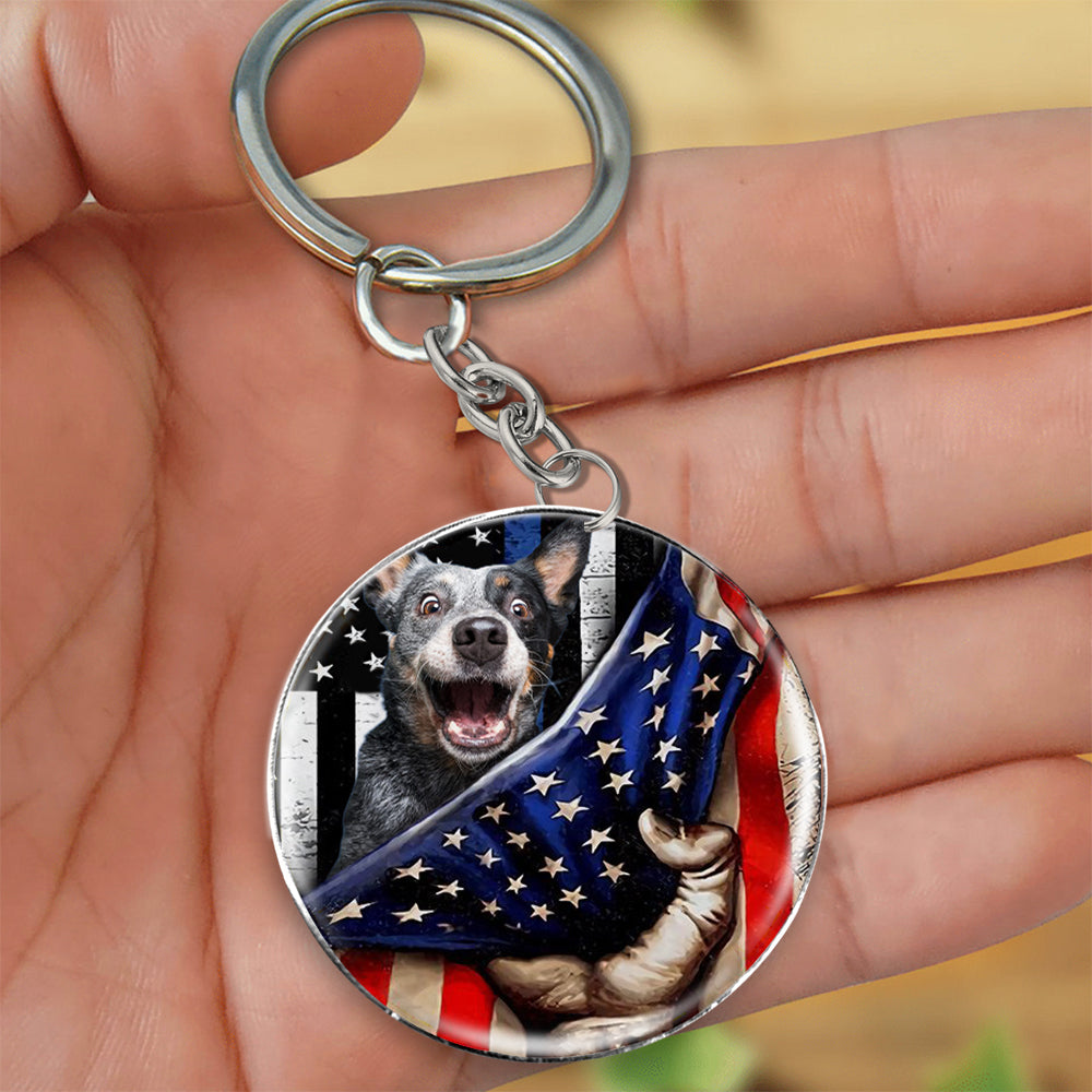 Heeler-Inside American Flag Independence Day Round Resin Epoxy Metal Keychain