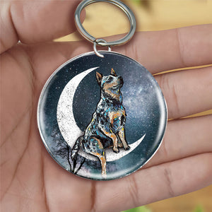 Heeler-Stars and Moon-Round Resin Epoxy Metal Keychain