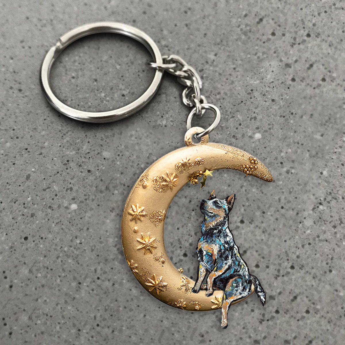 Heeler-Dog & Moon Flat Acrylic Keychain