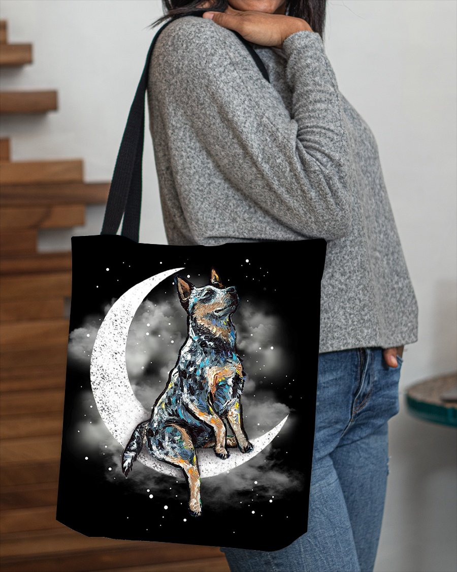 Heeler Sit On The Moon With Starts-Cloth Tote Bag