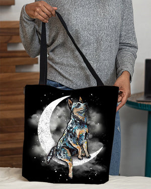 Heeler Sit On The Moon With Starts-Cloth Tote Bag