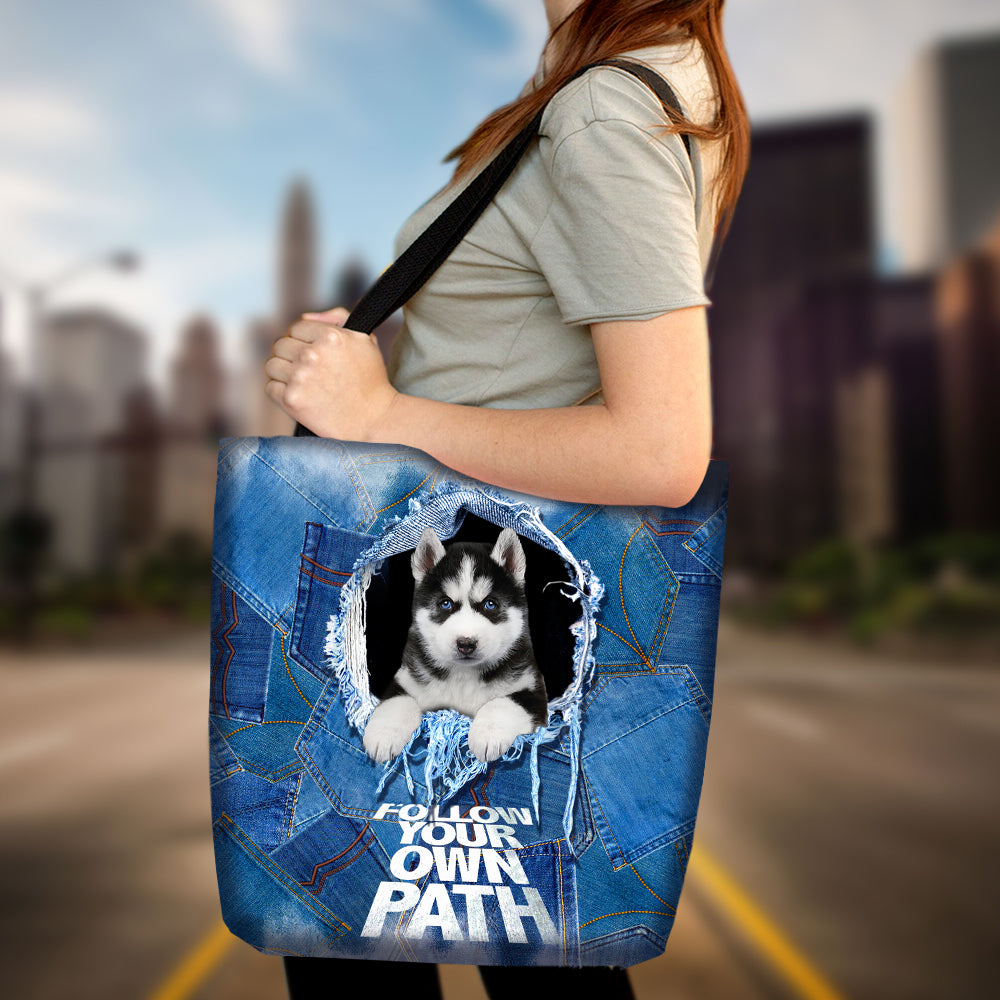 Husky -Follow Your Own Path-Cloth Tote Bag