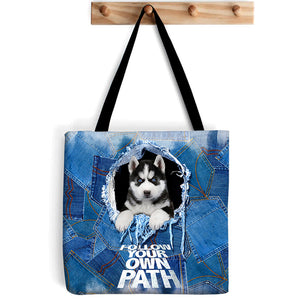 Husky -Follow Your Own Path-Cloth Tote Bag