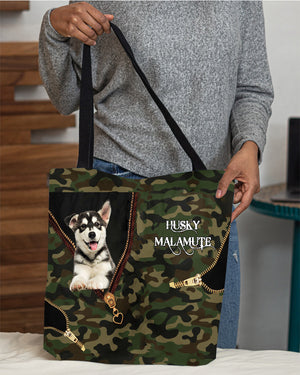 Husky-Malamute Camo Cloth Tote Bag