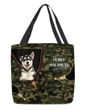 Husky-Malamute Camo Cloth Tote Bag