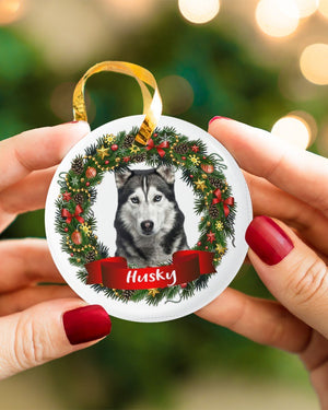 Husky-Noel Circle-Two Sided Ornament