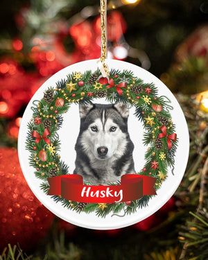 Husky-Noel Circle-Two Sided Ornament