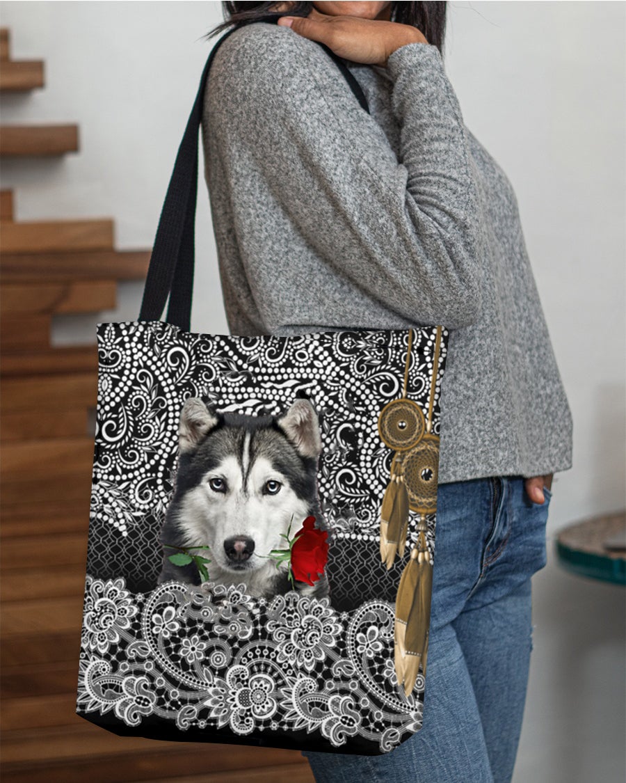 Husky-Rose Cloth Tote Bag