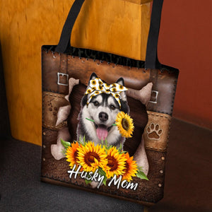 Husky-Sunflower&Dog Mom Cloth Tote Bag