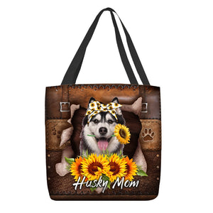 Husky-Sunflower&Dog Mom Cloth Tote Bag