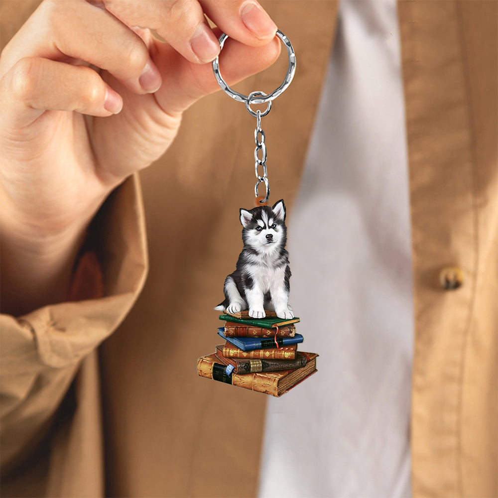 Husky-Sit On The Book-Flat Acrylic Keychain