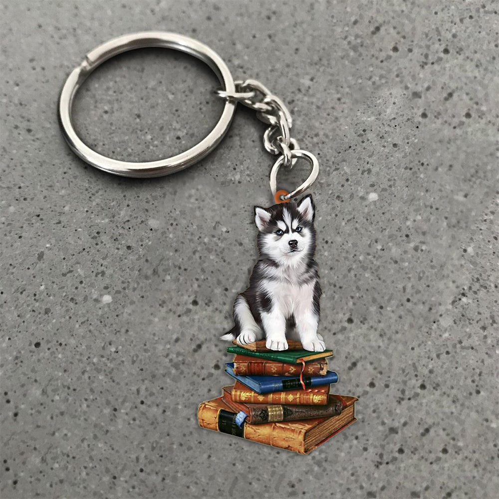 Husky-Sit On The Book-Flat Acrylic Keychain