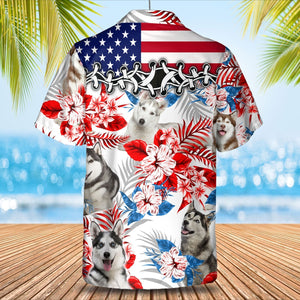 Husky American Flag Hawaiian Shirt