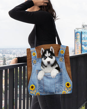 Husky And Sunflower-Cloth Tote Bag