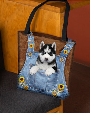 Husky And Sunflower-Cloth Tote Bag