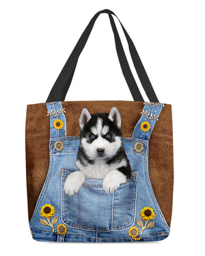 Husky And Sunflower-Cloth Tote Bag