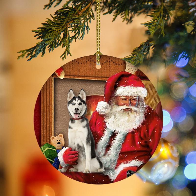 Husky With Santa Christmas Ornament