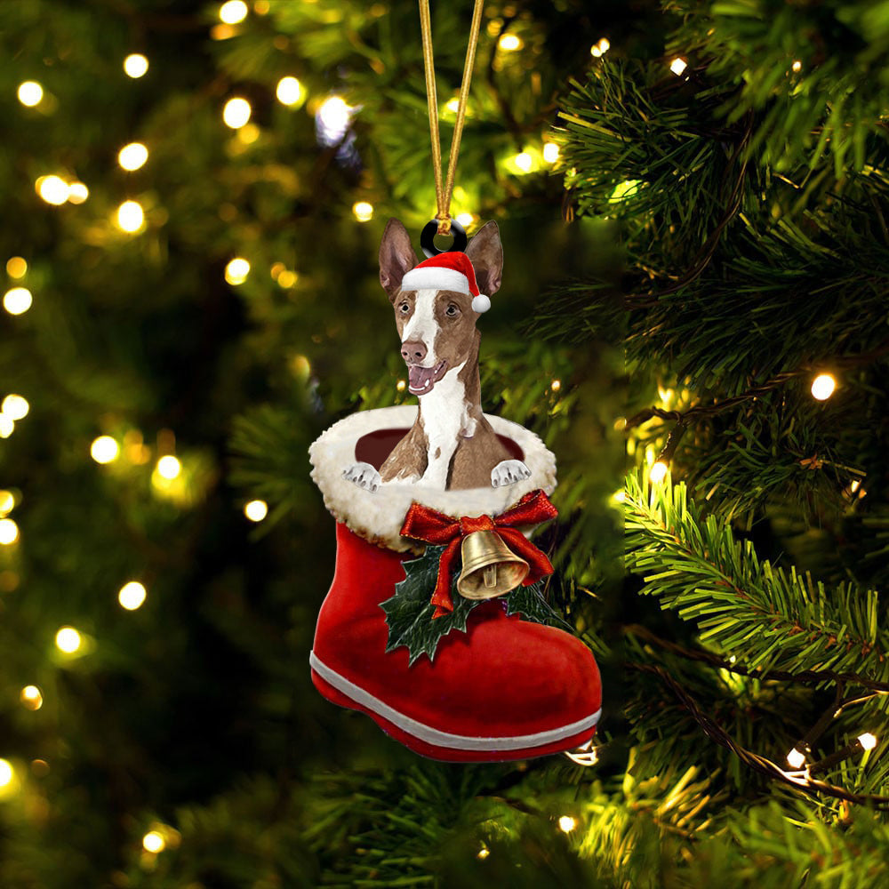 Ibizan Hound-1-In Santa Boot Christmas-Two Sided Ornament