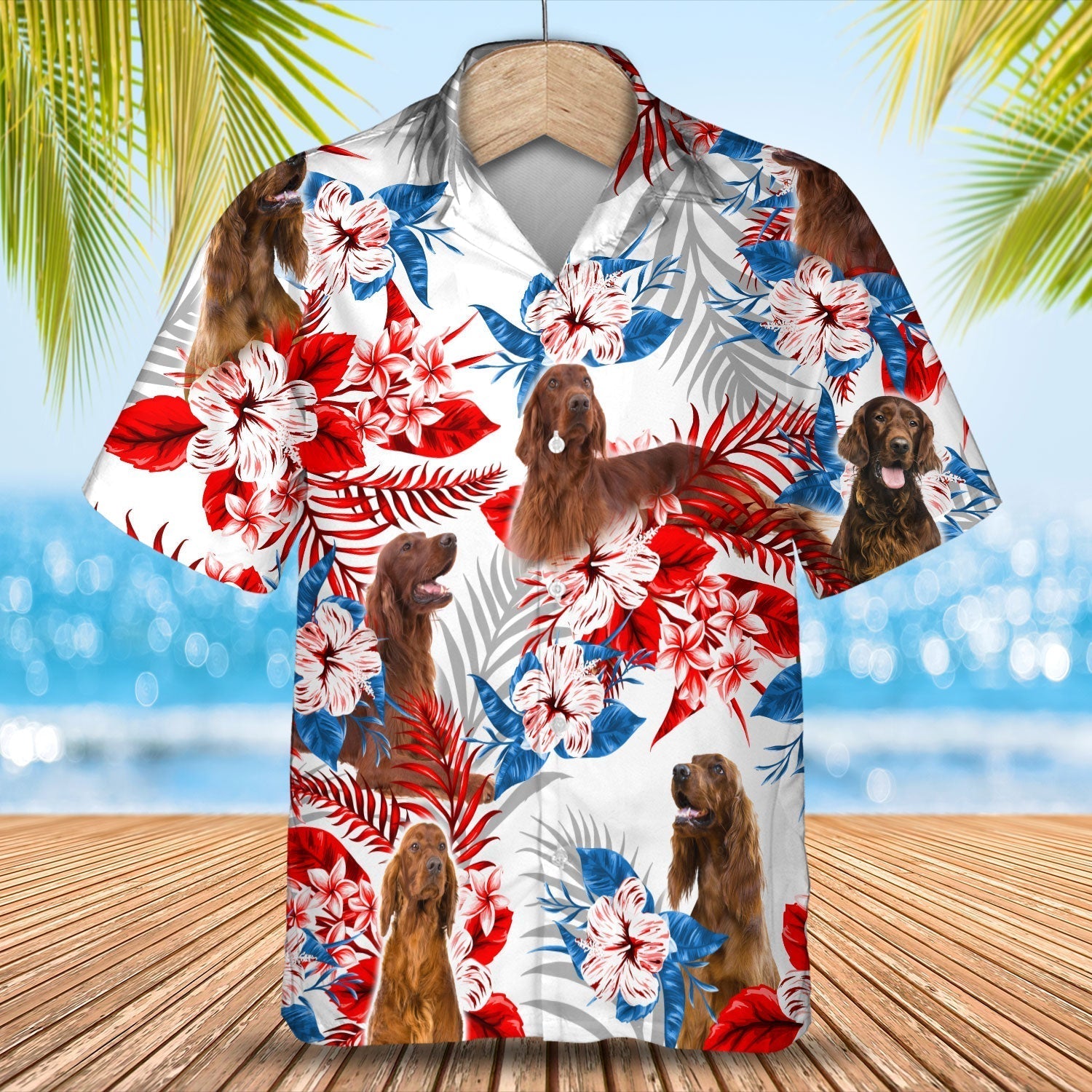 Irish Setter American Flag Hawaiian Shirt