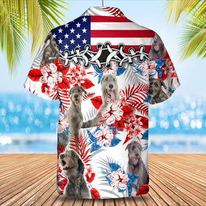 Irish Wolfhound American Flag Hawaiian Shirt