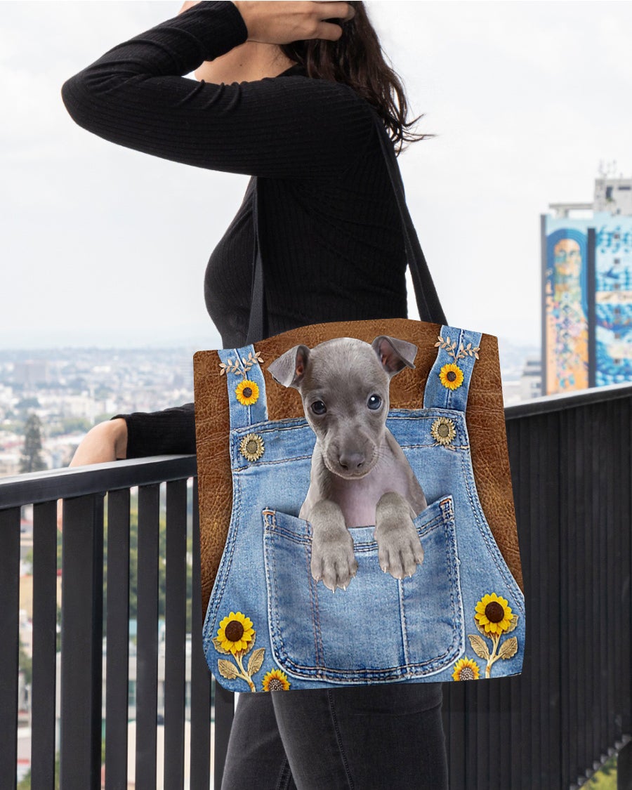 Italian Greyhound And Sunflower-Cloth Tote Bag