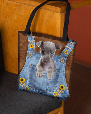 Italian Greyhound And Sunflower-Cloth Tote Bag