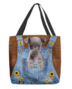 Italian Greyhound And Sunflower-Cloth Tote Bag