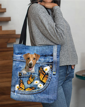 Jack-russell-terrier-Butterfly Daisies Fait-CLOTH TOTE BAG