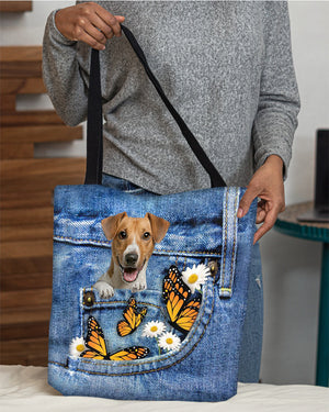 Jack-russell-terrier-Butterfly Daisies Fait-CLOTH TOTE BAG