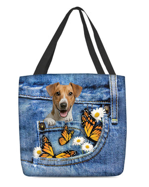 Jack-russell-terrier-Butterfly Daisies Fait-CLOTH TOTE BAG