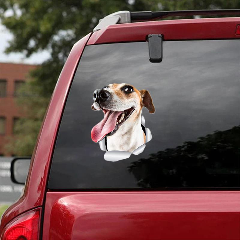 Cute Jack Russell Dog 2 CRACK CAR STICKER