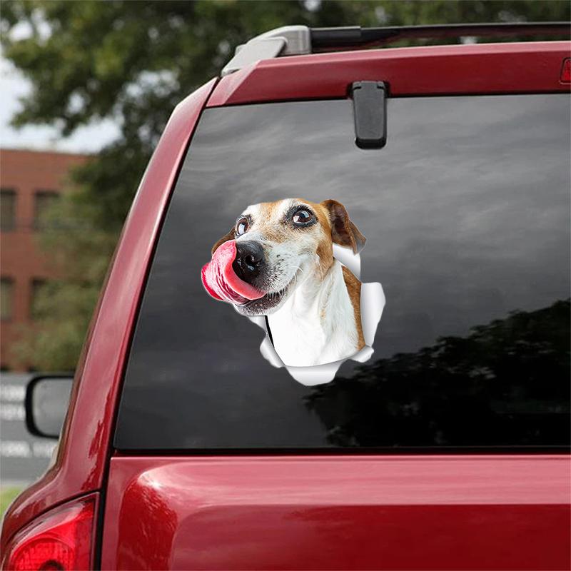 Cute Jack Russell Dog 3 CRACK CAR STICKER
