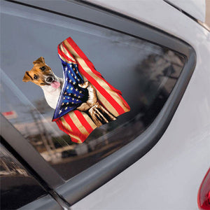 Jack Russell Terrier-American Flag Front Car Sticker