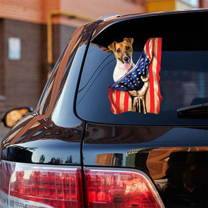 Jack Russell Terrier-American Flag Front Car Sticker