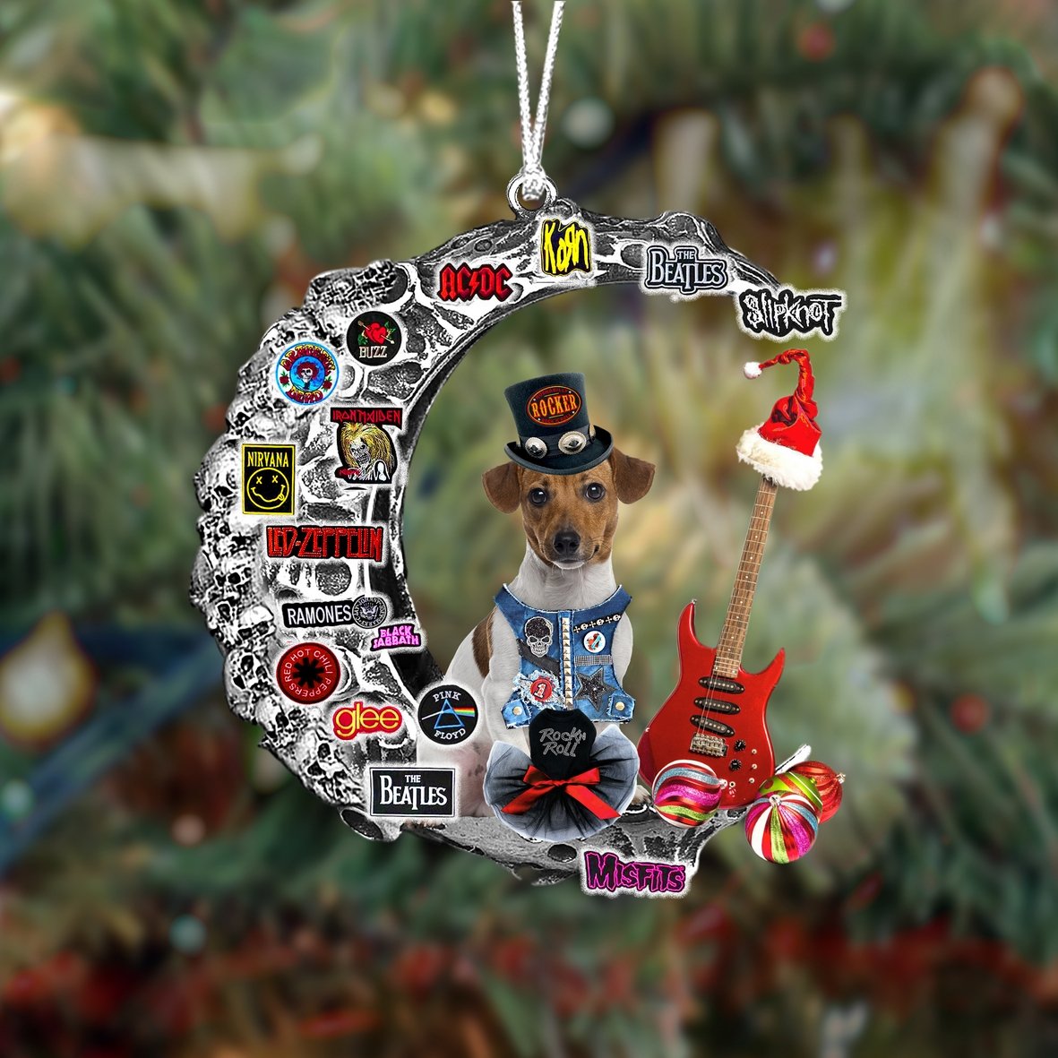 Jack Russell Terrier-Metal Rock in Christmas Two Sided Ornament