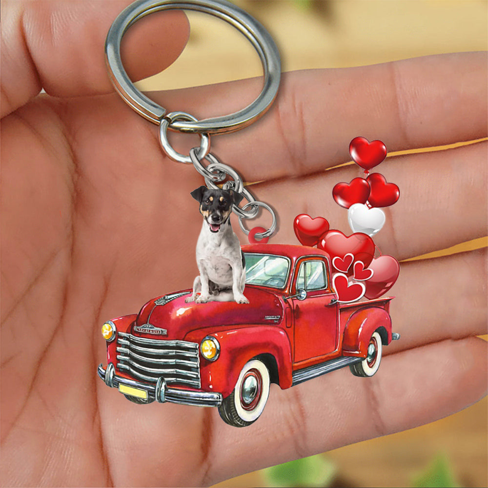 Jack Russell Terrier-Red Sports Car flat Acrylic Keychain