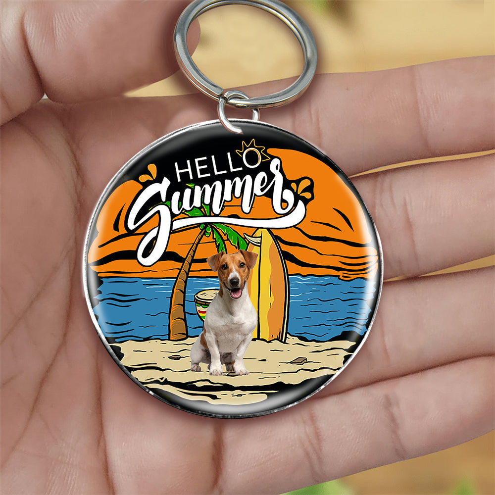 Jack Russell Terrier Hello Summer-Round Resin Epoxy Metal Keychain