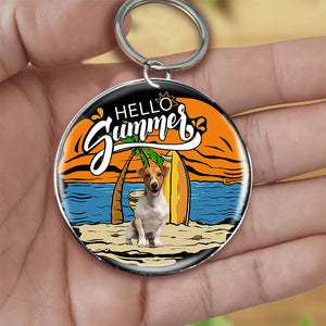 Jack Russell Terrier Hello Summer-Round Resin Epoxy Metal Keychain