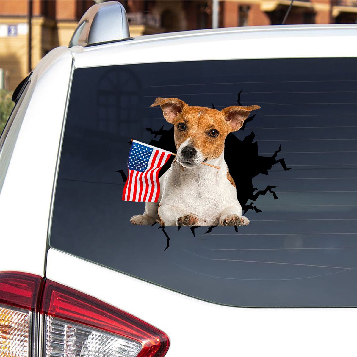 Jack Russell Terrier And American Flag Independent Day Car Sticker Decal