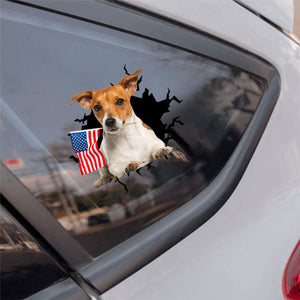 Jack Russell Terrier And American Flag Independent Day Car Sticker Decal