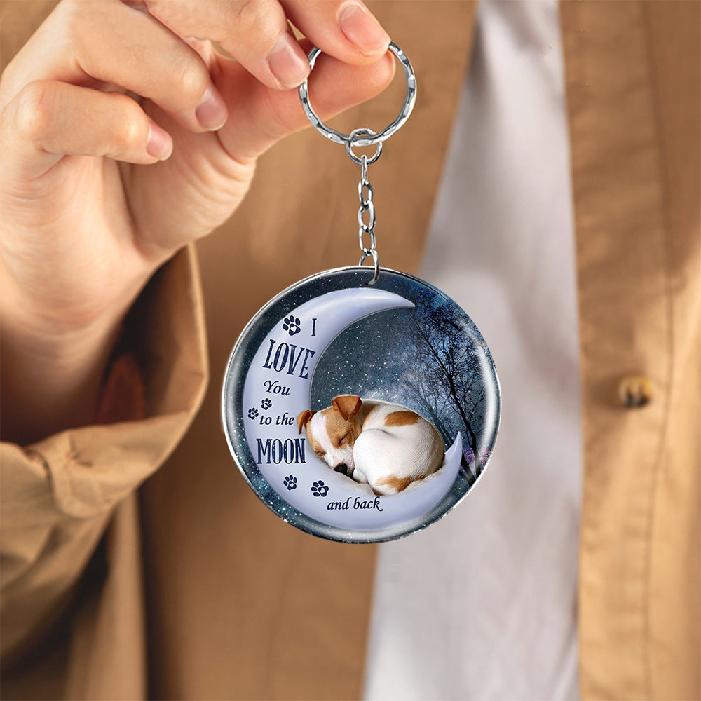 Jack Russell Terrier Moon Back-Round Resin Epoxy Metal Keychain