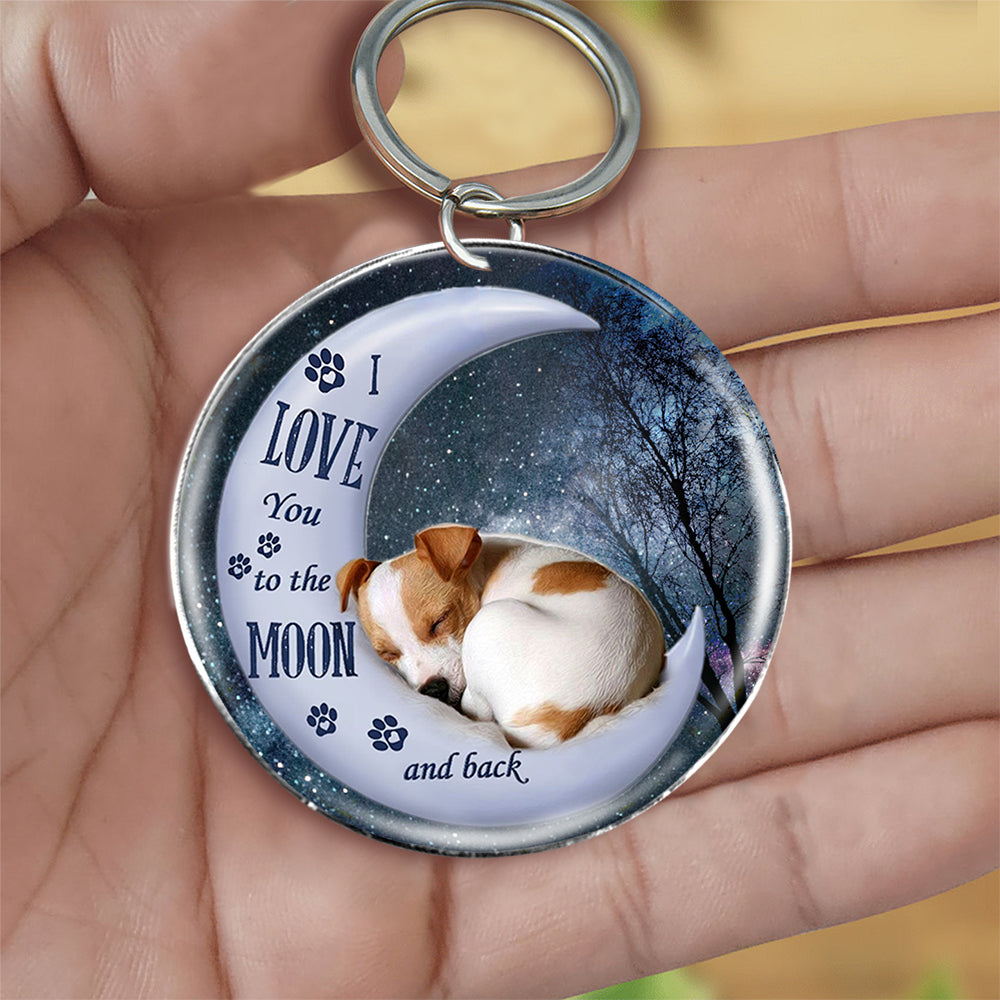 Jack Russell Terrier Moon Back-Round Resin Epoxy Metal Keychain