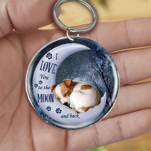Jack Russell Terrier Moon Back-Round Resin Epoxy Metal Keychain
