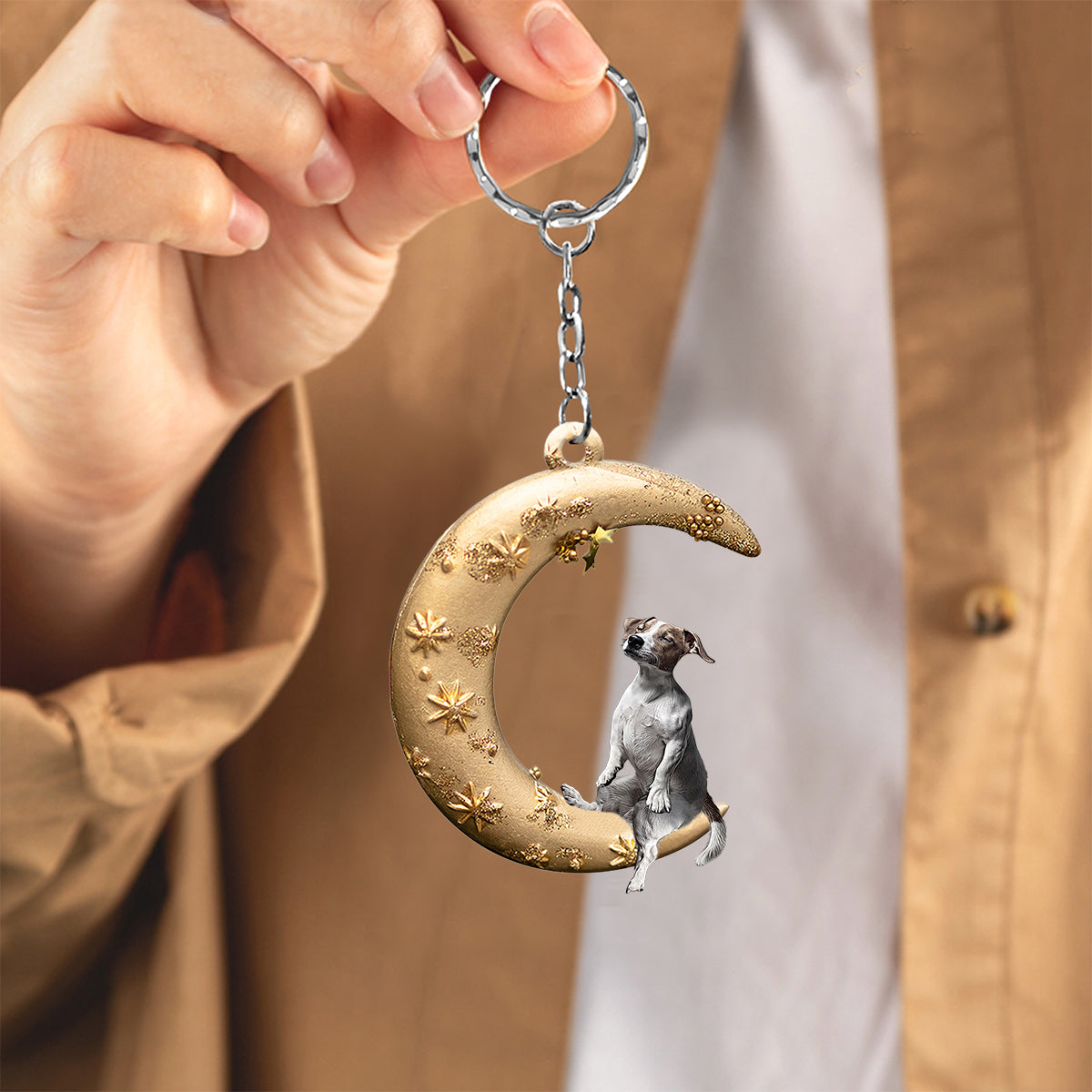 Jack Russell Terrier-Dog & Moon Flat Acrylic Keychain