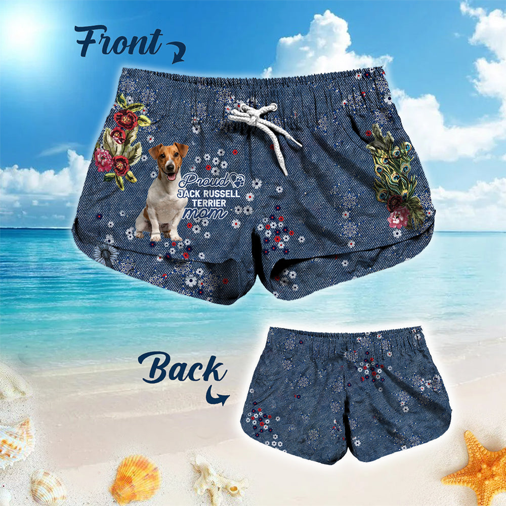 Jack Russell Terrier (2) Pround Mom-Women Hawaii Beach Shorts