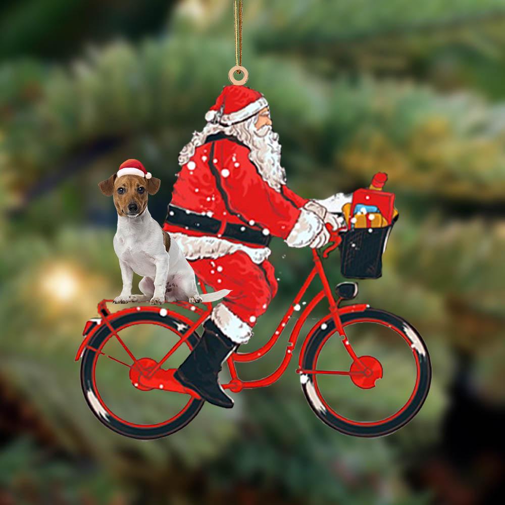 Santa Claus riding a bike with Jack Russell Terrier (8)-Two Sided Ornament