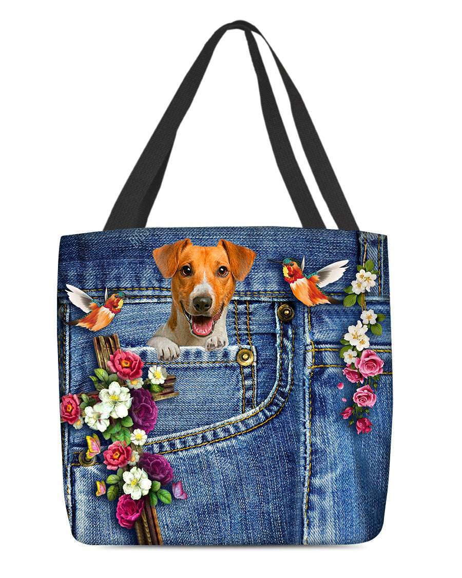 Jack Russell Terrier-Cardinal & Cross Flower Cloth Tote Bag