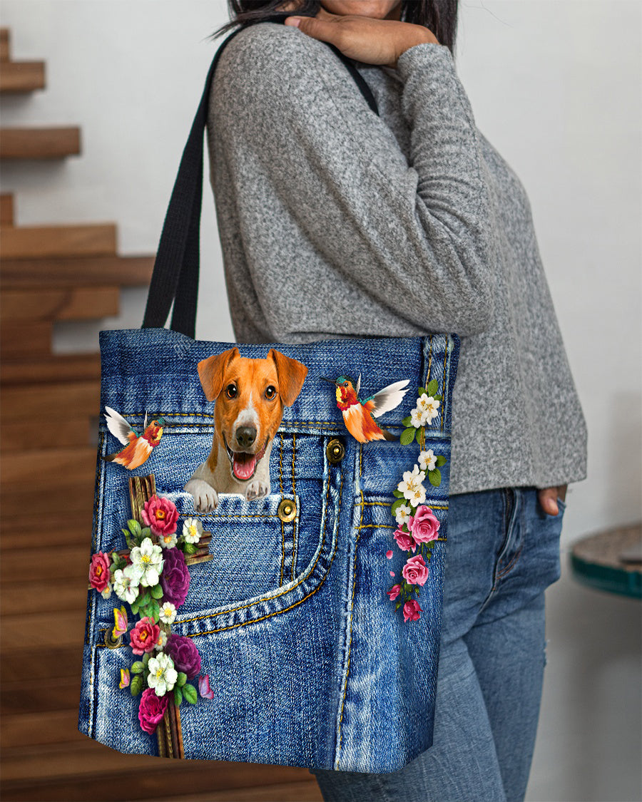 Jack Russell Terrier-Cardinal & Cross Flower Cloth Tote Bag